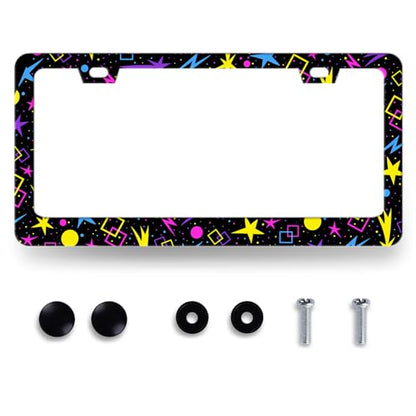 Psychedelic Stars License Plate Frame Stainless Steel Funny License Holder (Funny Stars Abstract Stars)
