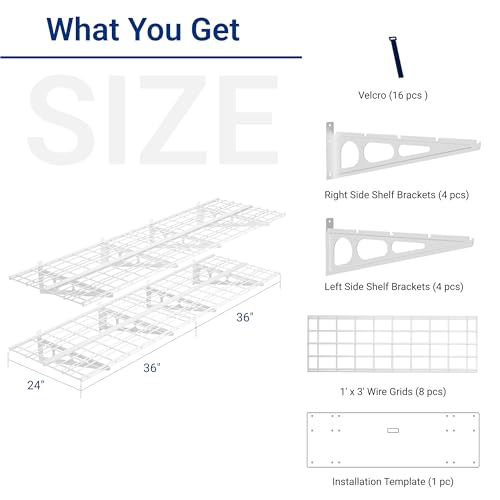 2 Pack 2x6ft Garage Shelving with Hooks (2 pack-2x6 ft_4 hooks / White)