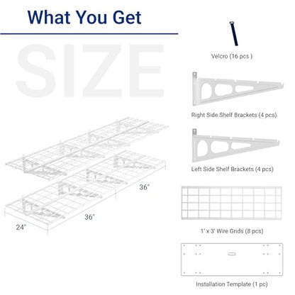 2 Pack 2x6ft Garage Shelving with Hooks (2 pack-2x6 ft_4 hooks / White)