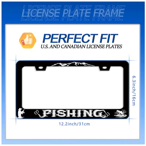 Fishing License Plate Frame Stainless Steel Accessory 12.3x6.3 Inch (Funny Fishing Print)