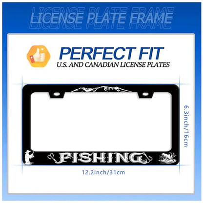 Fishing License Plate Frame Stainless Steel Accessory 12.3x6.3 Inch (Funny Fishing Print)