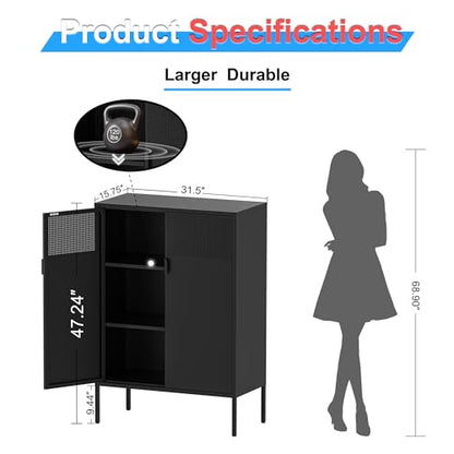 2 Mesh Door Metal Storage Cabinet with Adjustable Shelves (Black / 47''H)
