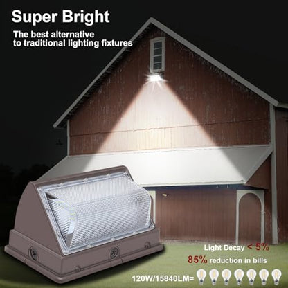 120W 6 Pack LED Wall Pack Lights for Barn Shop Garage (WITH photocell)