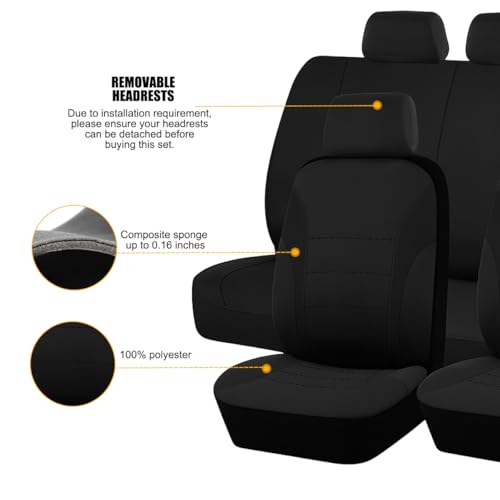 Polyester Full Car Seat Cover Set with Sponge Padding (Black)