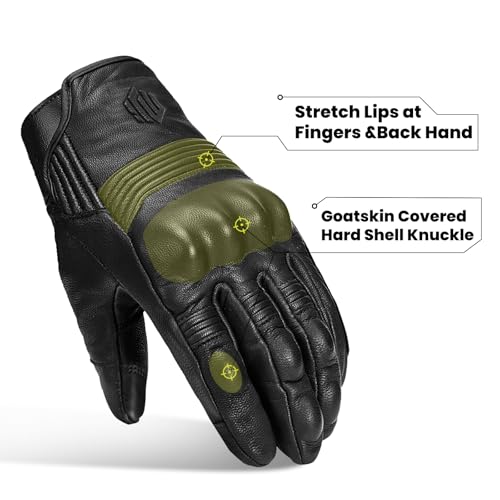 Goatskin Leather Motorcycle Motorbike Powersports Racing Gloves Touchscreen for Men and Women Model DN01 (Black Unperforated / XX-Large)