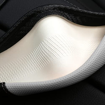 Car Steering Wheel Covers for Women Padded Carbon Fiber PU Leather Cute Auto Interior Accessories for Vehicle (White+Black / Standard Size[14.75-15.15"](37.5-38.5cm))