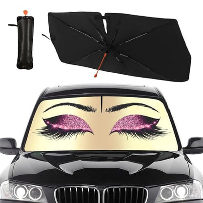 Hello Girl Gorgeous Eyelash Car Windshield Sun Shade Umbrella Automotive Windshield Sunshade Foldable Front Car Accessories Interior Decor to Keep Vehicle Cool for Most Vehicles 57'' X 30'' (57'' X 30'' / style-AB18)