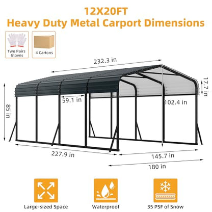 12' x 20' Heavy Duty Metal Carport with Galvanized Steel Roof (12x20FT)