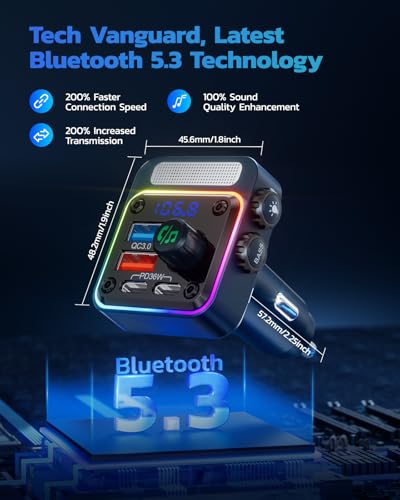 54W Bluetooth 5.3 Car Adapter (Blue)