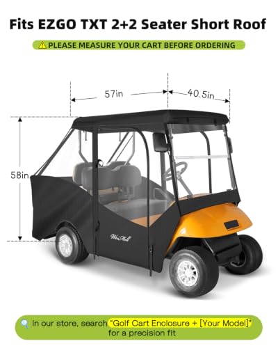 Golf Cart Enclosure 4 Passenger for EZGO TXT Short Roof 4 (for EZGO TXT Short Roof 4 Passenger / Black)
