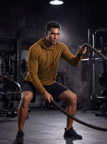 Mens Fashion Athletic Hoodies Sport Sweatshirt Solid Color Fleece Pullover Brown Large (Large / Brown)