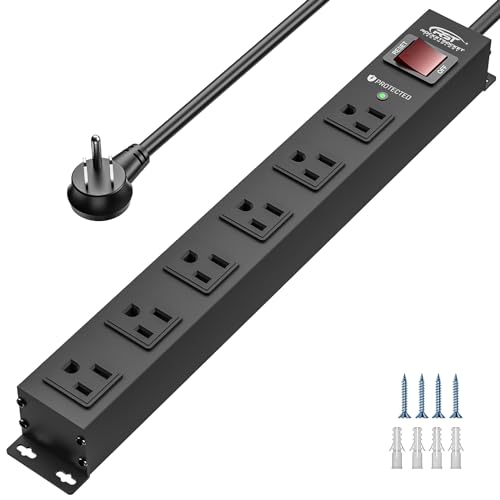 6 Outlet Heavy Duty Metal Power Strip with Switch 15A (Black-6 Outlet-6 FT / 1PK)