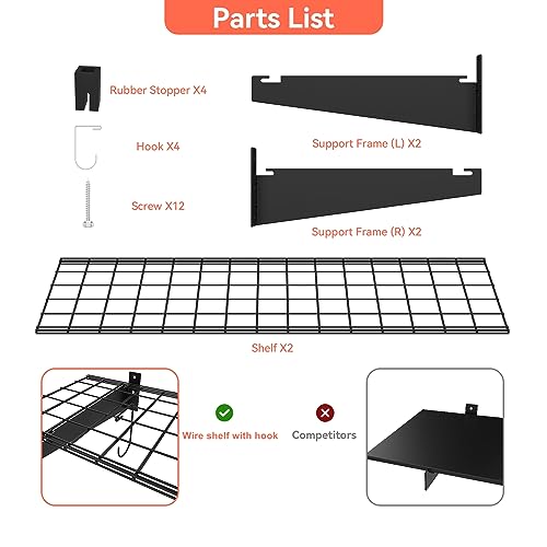 2 Pack Garage Wall Shelves (Black / 15*45")