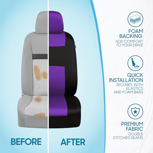 PolyPro Car Seat Covers Full Set in Purple on Black (Purple)