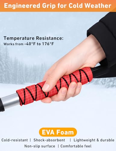 27" Snow Brush with Ice Scraper for Car Windshield 2 Pack Red (Red & Red)