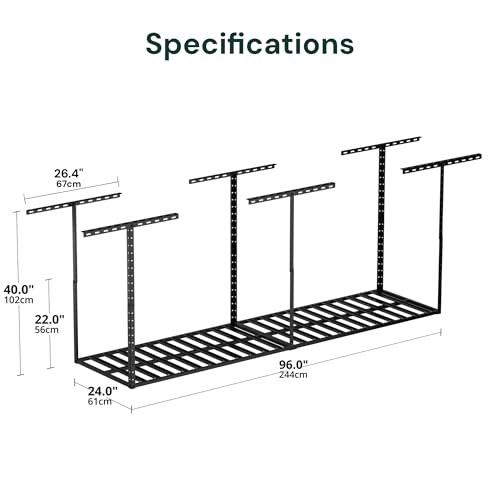 2x8 Garage Storage Overhead Rack Organization (Hammertone Black / 2*8 FT - 2 Pcs)