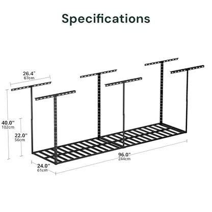 2x8 Overhead Garage Storage Rack Organization (Hammertone Black / 2*8 FT - 1 Pc)
