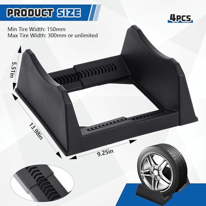 4 Pcs Car Tire Display Stand Wheel Display Rack Adjustable Width Rim Storage Wheel Rim Holder Tyre Stand Base Tire Tray Base for Exhibition Shop Garage Trade Show