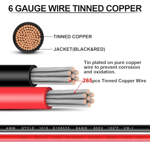 6 Gauge Wire 6 AWG Tinned Copper Electrical Wire Cable (6AWG 10Feet)