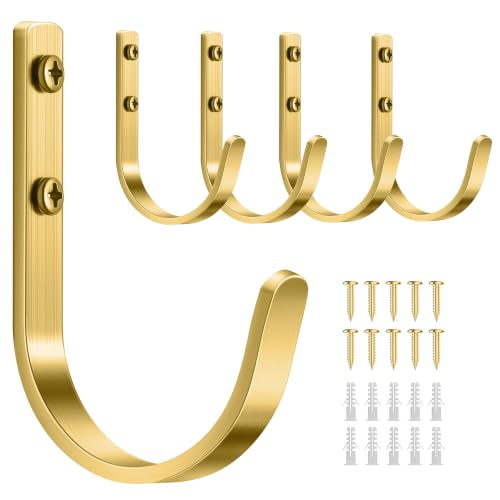 22LB Wall Hooks for Hanging Towel (Brushed Gold / 5 Pack)