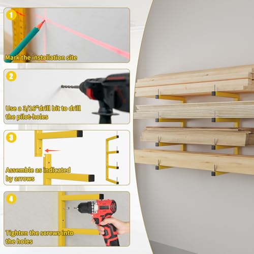 2 Pack Lumber Storage Rack (Yellow / D– 2 Pack, 4-Tier)