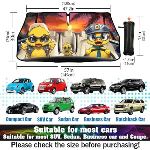 Car Windshield Sunshade Umbrella Funny Duck Funny Sun Shade Cover Upgraded Sunshade Windshield Umbrella with 360° Bendable Handle for Protect Car Interior 57"x30" (Duck)