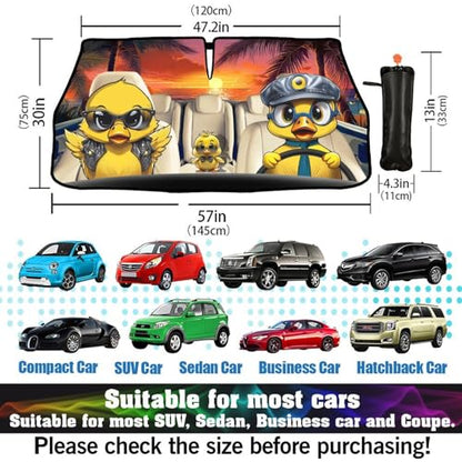 Car Windshield Sunshade Umbrella Funny Duck Funny Sun Shade Cover Upgraded Sunshade Windshield Umbrella with 360° Bendable Handle for Protect Car Interior 57"x30" (Duck)