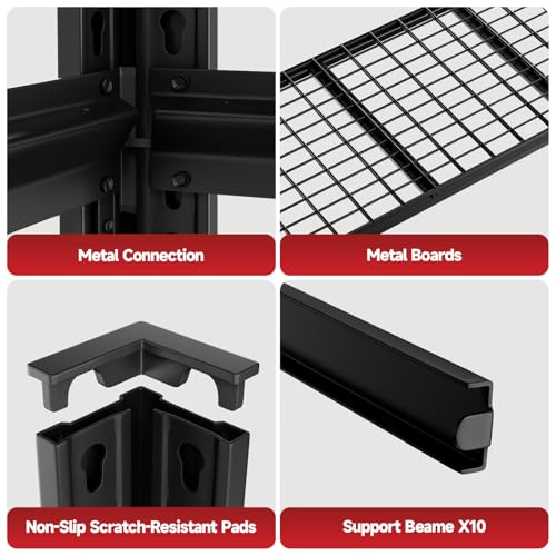 5 Tier 60”W x 24”D x 78”H Garage Shelving Adjustable Metal Storage Shelves 3300LBS Garage Shelving Heavy Duty Utility Shelf Unit Storage Racks for Warehouse (Black-hidden Hole / 60”W x 24”D x 78”H)