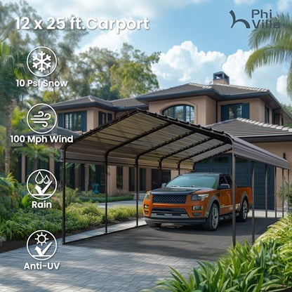 12x25ft Carport (Gray / 12x25ft)