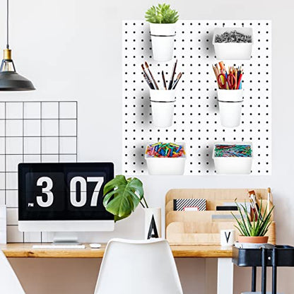 6 Sets Pegboard Bins Cups with Hooks Loops (White)