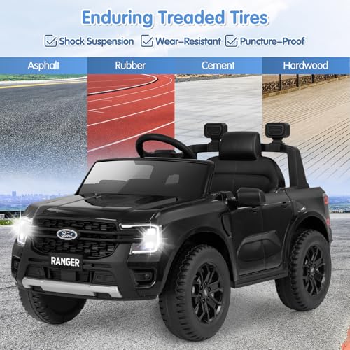 Ride On Car 12V Licensed Ford Ranger Electric Vehicle for Kids (Black / 41.5” x 25” x 24”)