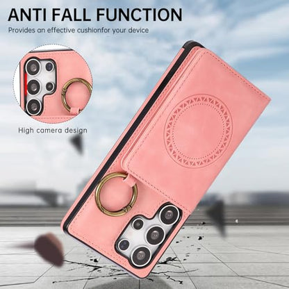 Compatible with Samsung Galaxy S26 Ultra 5G Wallet Case and Screen Protector Crossbody Shoulder Strap Ring Buckle Stand Card Holder Magnetic Car Mount Phone Cover for S26Ultra 26S S 26 26Ultra Pink (Rose Gold / for S26 Ultra)