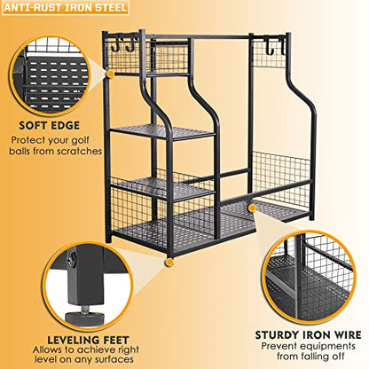 2 Golf Bags Rack Garage Storage Organizer Metal Black Storage Stand (Black(For 2 Golf Bags))