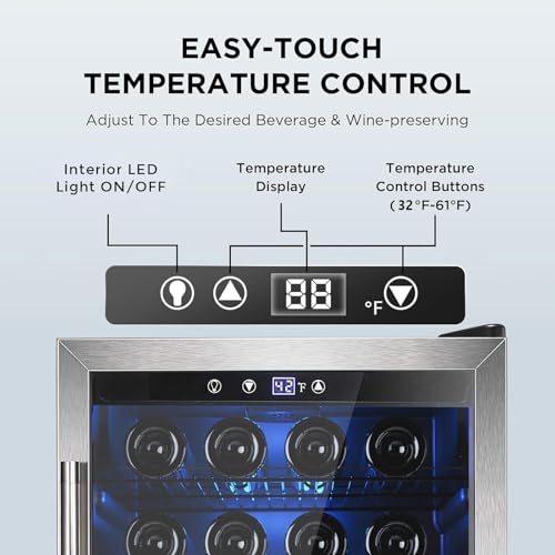 Wine Cooler 37 Bottle Freestanding Fridge with Stainless Steel Reversible Glass Door (Silver)