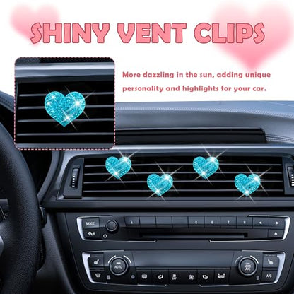 4PCS Heart Shaped Car Vent Clips with Rhinestone (Lake Blue)