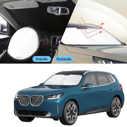 Sun Shade for BMW X3 2025 2026 Accessories Windshield Sun Shade Window Shade UV Rays Protection Sun Visor Cover with Steering Wheel Sunshade Storage Bag (Windshield Sunshade for BMW X3 2025 2026)