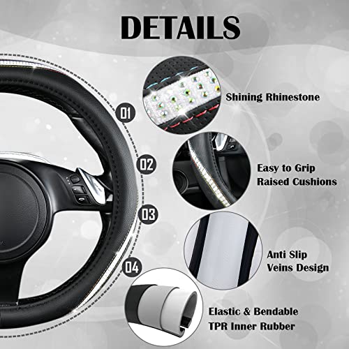 Bling Diamond Black Leather Steering Wheel Cover (Multicolor Diamond 1PCS)
