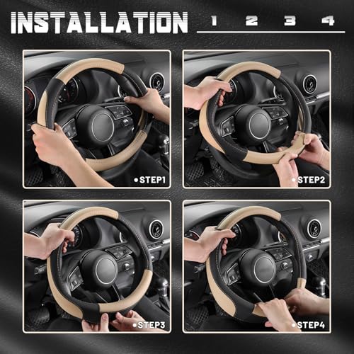 Car Steering Wheel Cover for Prius Civic Model 3 (Small size[14''-14 1/4''] / Black and Beige)