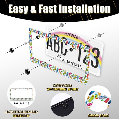 Stainless Steel Beach Flip Flops License Plate Frame 12.3 x 6.3 Inch (Funny Flip Flops Beach Print)