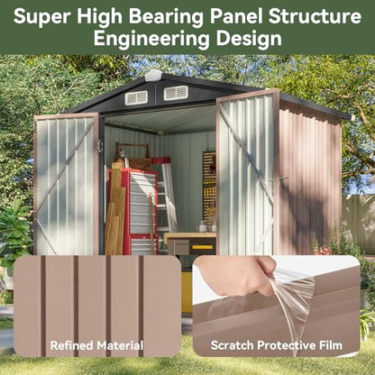 6.2x4 FT Shed Outdoor Storage Shed (Brown / 6'x4')