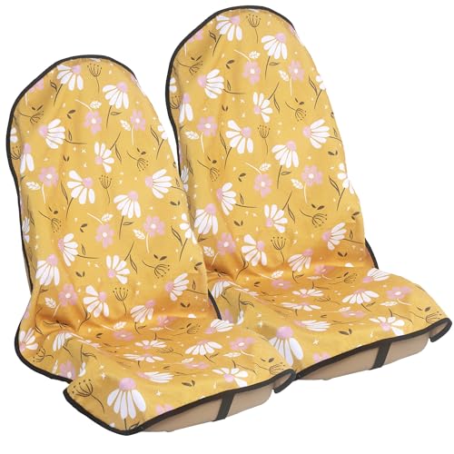 Car Seat Cover Protector Front Seats (2Pcs Front Seat Towel / Chamomile and Yellow)