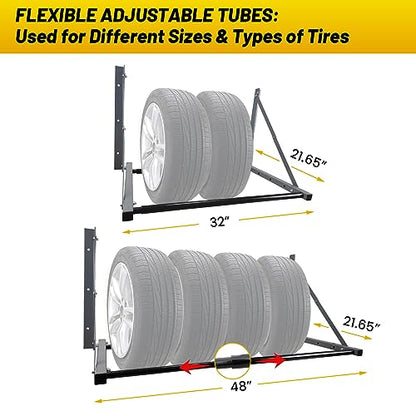 Adjustable Tire Rack Wall Mount for Garage (Grey (32"-48"))