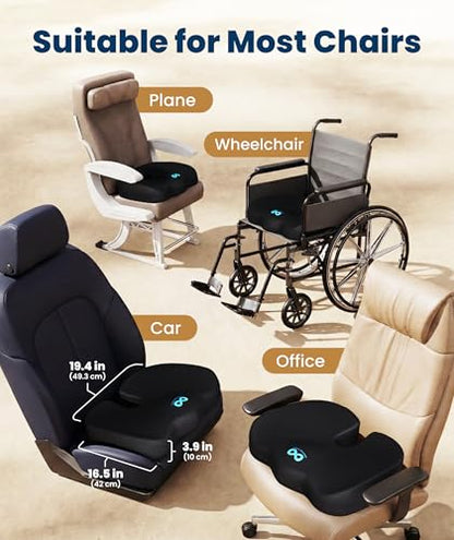 Doctor Recommended Memory Foam Seat Cushion for Office Chairs & Car (Black / X-Large)
