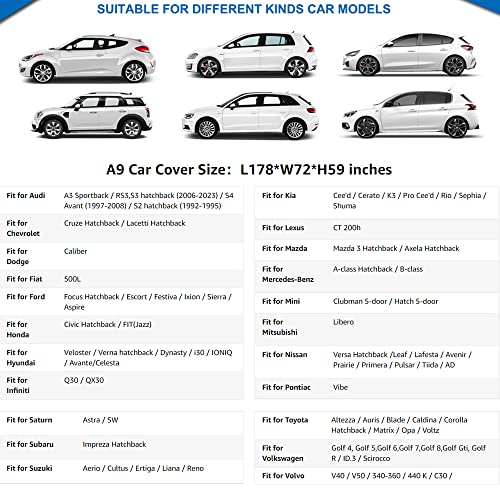 Waterproof Hatchback Car Cover All Weather (A9-Fit hatchback length ( up to 178") / silver)