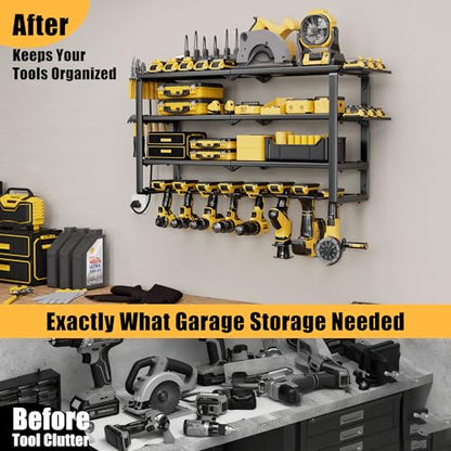 420LB Capacity Power Tool Organizer with Charging Station & 6 Outlets (4 shelves 8 slots (single) with power strip)