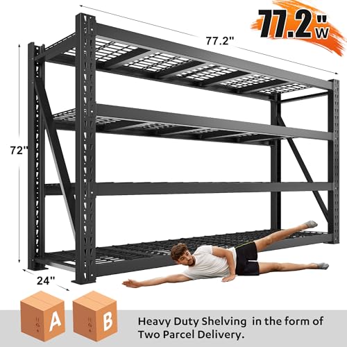8000LBS Heavy Duty Garage Shelving (77"W x 24"D x 72"H, 4-Tier)