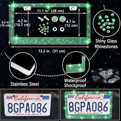 27 PCs Green Bling Car Accessories Set for Women (Green Diamond)