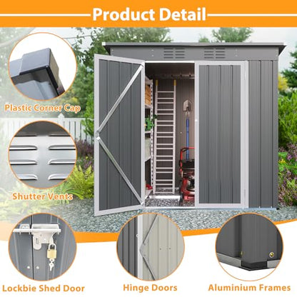 4'x6' Metal Shed Outdoor Storage Shed (Gray / 4X6 Gray)