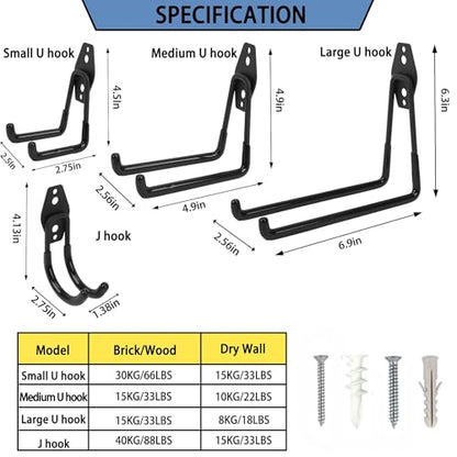 Wall Mount Heavy Duty Garage Hooks (2Pcs)