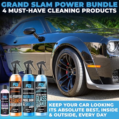 Grand Slam 4 Pack Includes Waterless Car Wash Spray + Instant Car Scratch Remover Repair + Streak Free Window and Glass Cleaner + All Purpose Cleaner for Auto Detailing (Grand Slam 4-Pack)